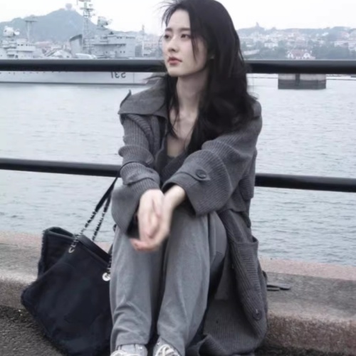 Korean style gray lazy temperament long knitted sweater coat autumn and winter new loose versatile medium-length coat