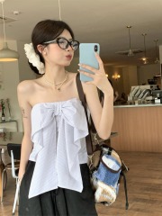Real shot!  Hot girl's resort style bow-knot design inner wear tube top off-shoulder slim top for women