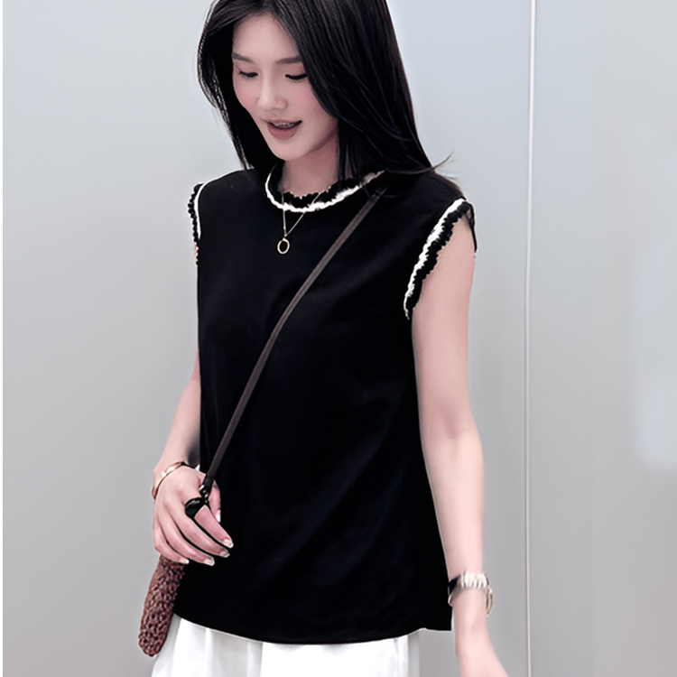 French high-end round neck sleeveless vest 2024 new women's summer loose back twist-button top for women