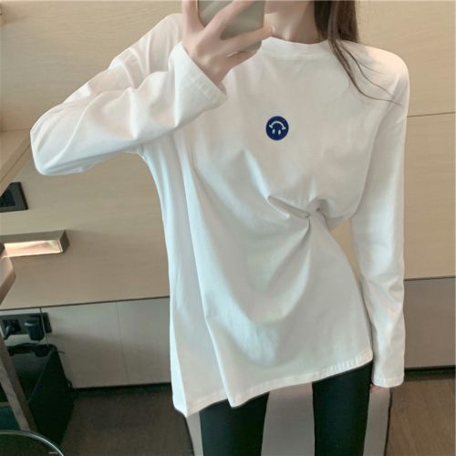 Fashionable ultra-hot thin autumn Korean version loose embroidered long-sleeved T-shirt for female students with bottoming shirt top ins trend