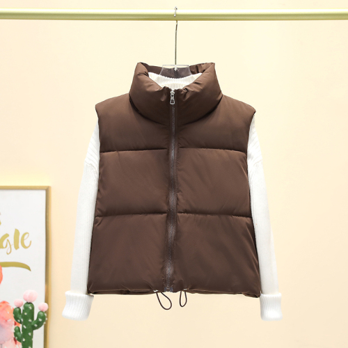 2024 new autumn and winter versatile Korean style gentle thickened stand-up collar waistcoat zipper vest top jacket for women