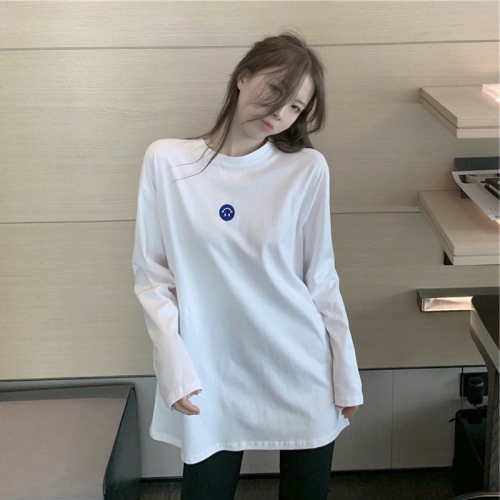 Fashionable ultra-hot thin autumn Korean version loose embroidered long-sleeved T-shirt for female students with bottoming shirt top ins trend