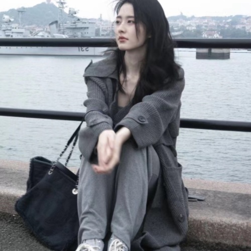 Korean style gray lazy temperament long knitted sweater coat autumn and winter new loose versatile medium-length coat