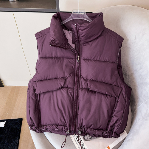 Real shot of cotton vest for women 2024 winter new design zipper stand collar fashionable outer wear down cotton vest jacket trendy