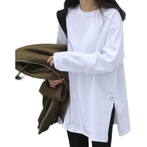 Fashionable ultra-hot thin style small shirt autumn new women's Korean style solid color slit long-sleeved T-shirt women's tops