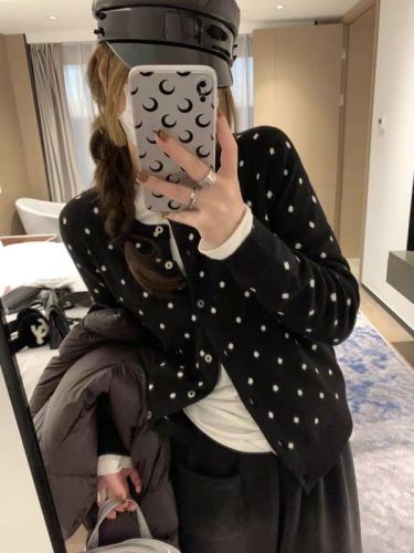 fancccy polka dot knitted cardigan women's spring 2024 new style layered design versatile slim long-sleeved top