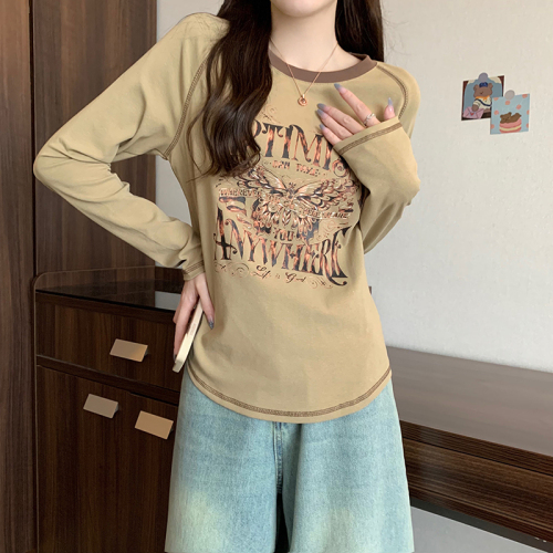 Real shot 1*1 thread 210g bottoming shirt for women spring and autumn top-stitched round neck thin short top long-sleeved T-shirt