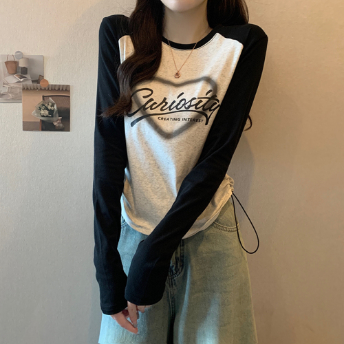 Real shot 1*1 threaded fleece 260g bottoming shirt for women spring and autumn raglan sleeve thin short top long sleeve t-shirt