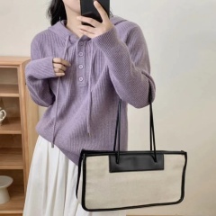 秋冬新款女韓版寬鬆學生時尚純色軟糯羊絨衫百搭線衫連帽毛衣外套