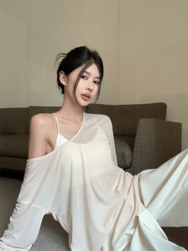 Real shot ~ Fragile and moving thin Tencel knitted sun protection shirt for women in autumn lazy style bottoming blouse