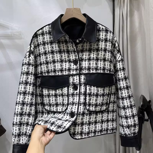 Houndstooth small fragrant style short coat for women, spring and autumn new design, socialite high-end temperament chic top