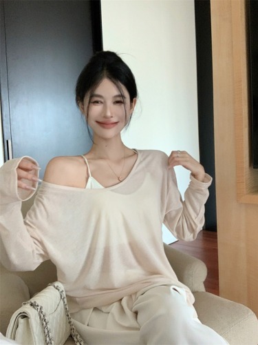 Real shot ~ Fragile and moving thin Tencel knitted sun protection shirt for women in autumn lazy style bottoming blouse