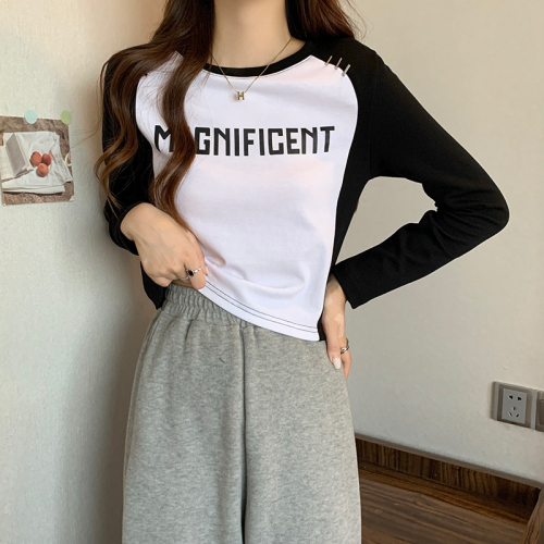 Real shot original quality long-sleeved T-shirt for women in spring and autumn thin new style raglan sleeve bottoming shirt round neck plus size women's clothing