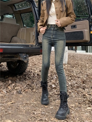 Real shot!  Retro American-style skinny jeans for women, versatile high-waisted, tight-fitting, slimming pencil pants