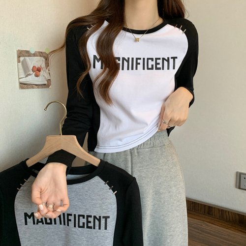 Real shot original quality long-sleeved T-shirt for women in spring and autumn thin new style raglan sleeve bottoming shirt round neck plus size women's clothing