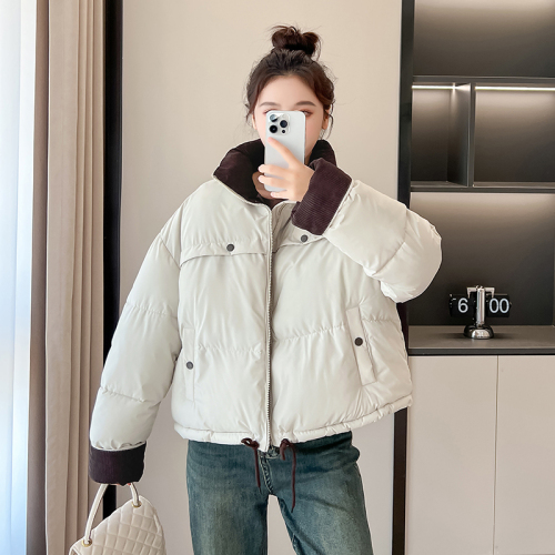 2024 simple style lapel bread coat Korean style winter thickened versatile cotton coat for small people