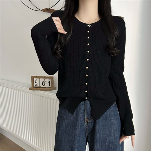 Actual shot~Early autumn simple twist round neck loose knitted cardigan sweater for women