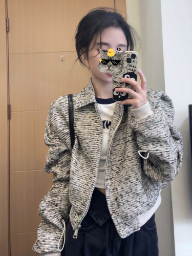 Korean style short style jacket for women spring and autumn 2024 new design niche lapel cardigan jacket ins trend