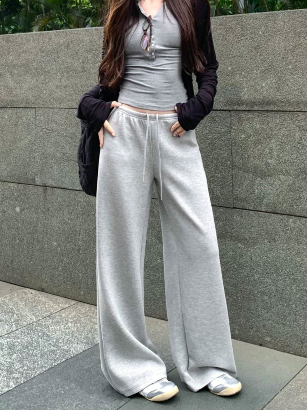 Real shot American retro mid-low-waisted lazy style drawstring sweatpants versatile drapey sports casual pants