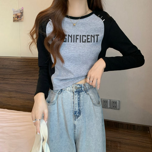 Real shot original quality long-sleeved T-shirt for women in spring and autumn thin new style raglan sleeve bottoming shirt round neck plus size women's clothing