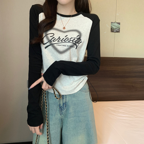 Real shot 1*1 threaded fleece 260g bottoming shirt for women spring and autumn raglan sleeve thin short top long sleeve t-shirt