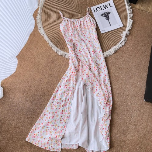 LaluneDuCielLLDC three-dimensional floral floral dress summer new diagonal hem waist long skirt