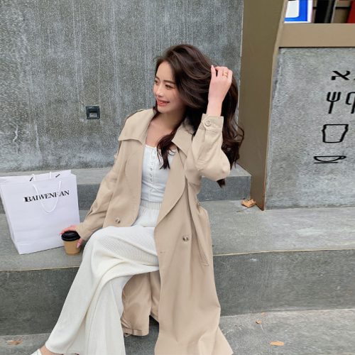 Windbreaker coat for women autumn and winter 2024 new Korean version loose casual retro British style temperament drape over the knee coat