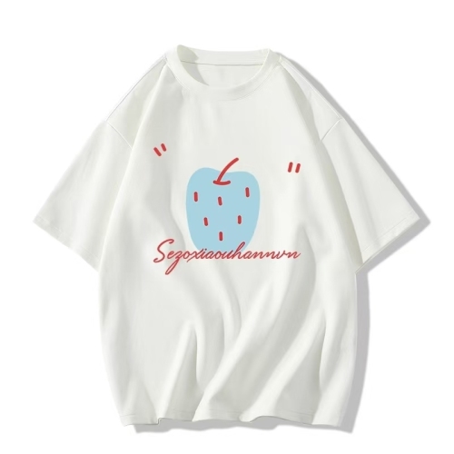 200 grams of fine combed close-set Sateen spun pure cotton back cover strip spring and summer loose shoulder printed short-sleeved T-shirt 