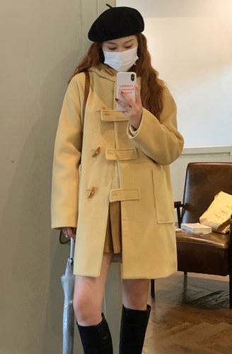 Horn button woolen coat for women 2024 autumn and winter woolen coat new style British style Korean style popular this year thickening