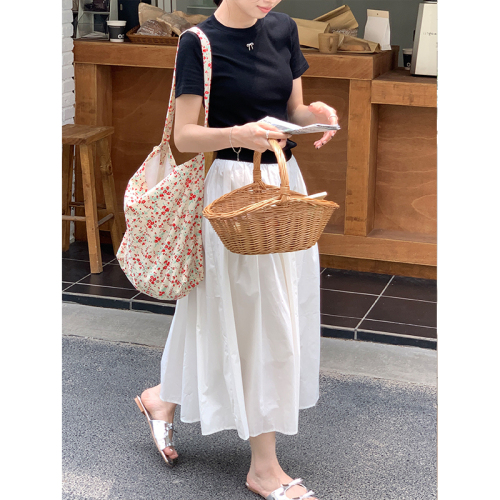 Real shot of summer Korean style casual skirt women's 2024 new high-waist slimming temperament long skirt