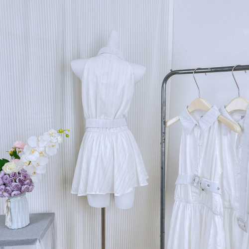 famouswang2024 spring new style first love temperament gentle style small white skirt shirt scooped shoulder dress