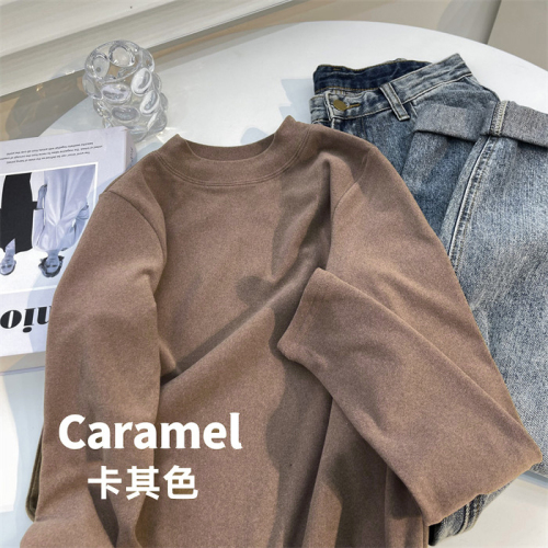 Double-sided German velvet brushed turtleneck T-shirt women's long-sleeved bottoming shirt autumn and winter wear