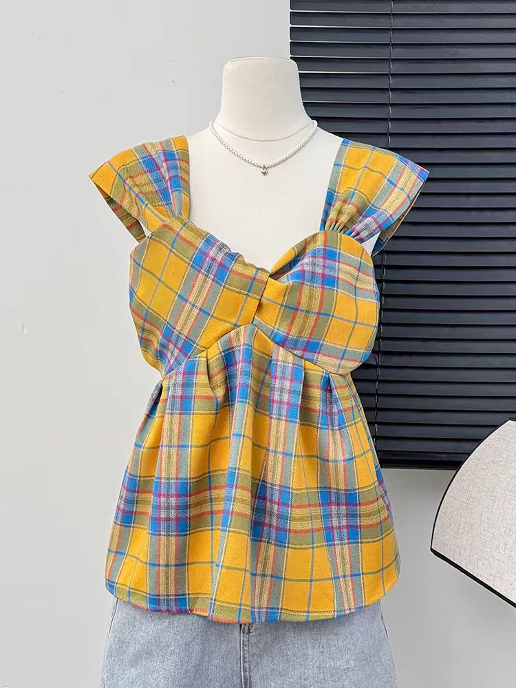 Outfit Hot Girl Pink Plaid Irregular Camisole Top Women's 2024 Summer Slim Fit Versatile Top