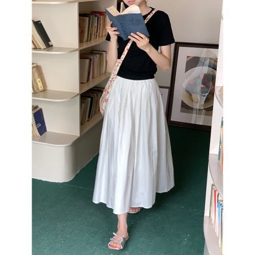 Real shot of summer Korean style casual skirt women's 2024 new high-waist slimming temperament long skirt