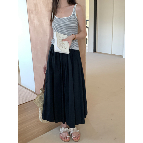 Real shot of summer Korean style casual skirt women's 2024 new high-waist slimming temperament long skirt