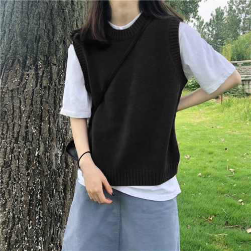 Early autumn new New Year sweater vest for women Korean style loose round neck sweater vest solid color versatile pullover vest