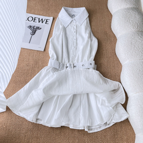 famouswang2024 spring new style first love temperament gentle style small white skirt shirt scooped shoulder dress