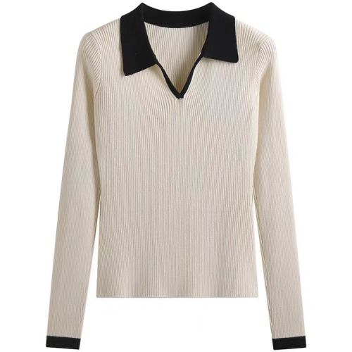 Spring 2024 new style French style chic Polo collar sweater high-end knitted bottoming shirt women's top