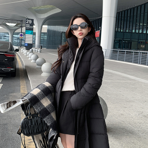 2024 Winter Women's Thickened Over-the-Knee Long Down Cotton Jacket Women's Waist Slim Slim High-Quality Cotton Jacket