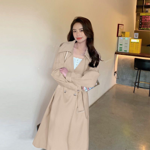 Windbreaker coat for women autumn and winter 2024 new Korean version loose casual retro British style temperament drape over the knee coat