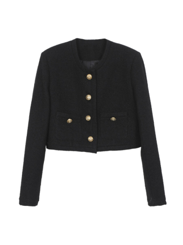 Celebrities Hall Black Small Fragrance Style Cardigan Jacket Women's Classic Women's Clothing Western Style Korean Style Western Style Versatile Short Top