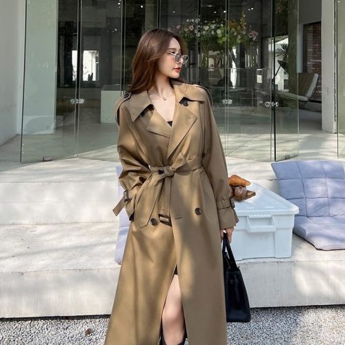 Black trench coat for women 2024 new autumn season British style mid-length over-the-knee Korean style slimming coat