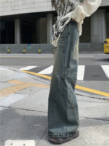 Real shot!  Retro Hot Girl Low Waist Jeans Lazy Slim Loose Straight Wide Leg Pants for Women