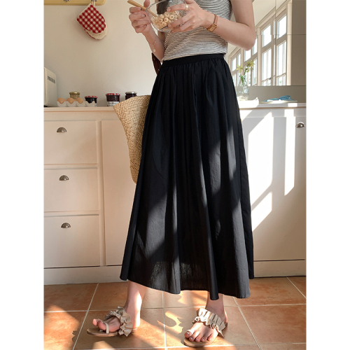 Real shot of summer Korean style high-waisted skirt for women with elastic waist, mid-length, versatile and slimming skirt for women