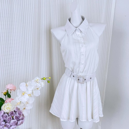 famouswang2024 spring new style first love temperament gentle style small white skirt shirt scooped shoulder dress