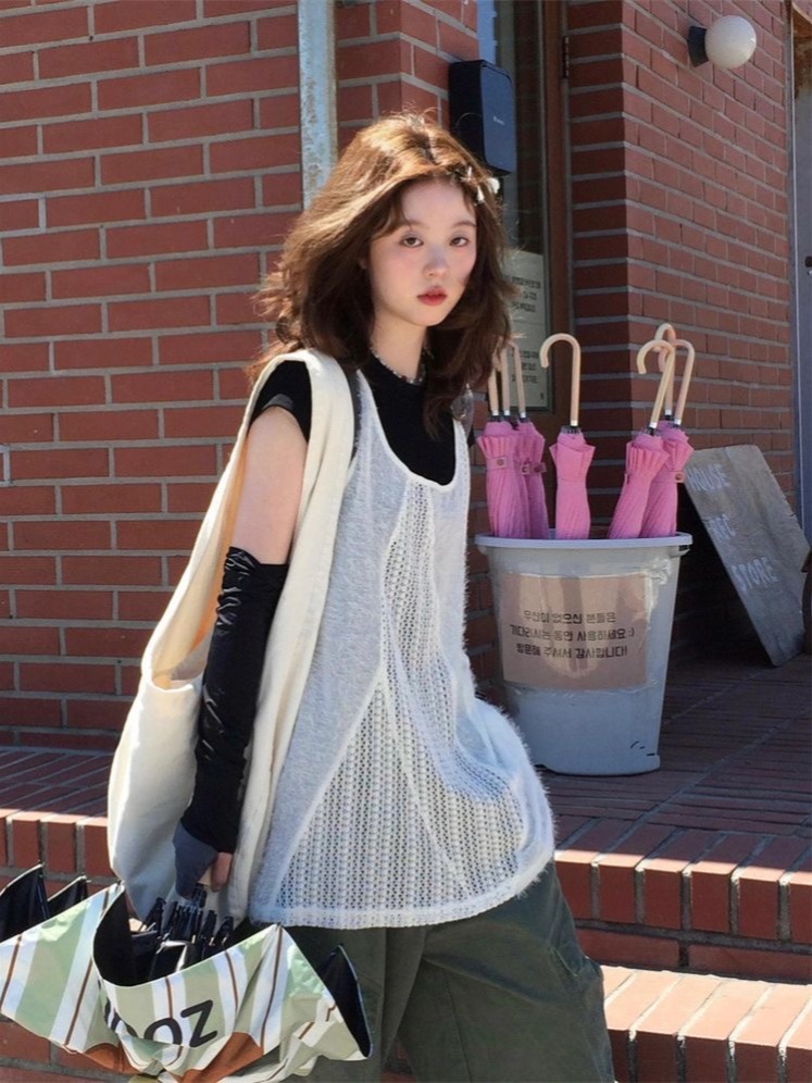 Summer new style lace irregular design niche splicing slightly see-through hot girl vest top for women