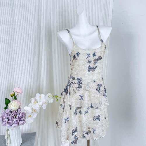 Suuuicee Konno Summer Irregular skirt waist butterfly print dress petite suspender skirt