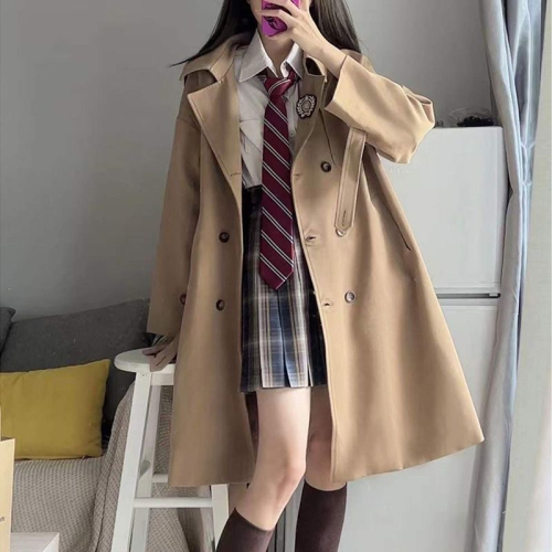 jk uniform windbreaker jacket for women 2024 autumn and winter new Japanese style school supply sense coat mid-length with badge