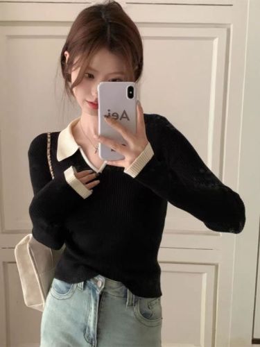 Spring 2024 new style French style chic Polo collar sweater high-end knitted bottoming shirt women's top