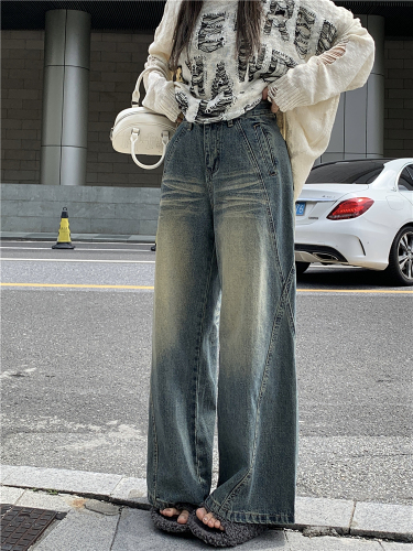 Real shot!  Retro Hot Girl Low Waist Jeans Lazy Slim Loose Straight Wide Leg Pants for Women